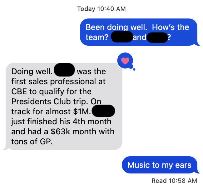 Message about a $63,000 month and tracking toward almost $1 million